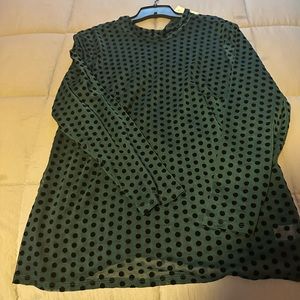 Lane Bryant size 18/20 Green sheer blouse with dots upper neck closure in back